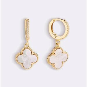 Mint & Lilly Pave Clover Drop Earrings*Mother of Pearl*18K over Sterling Silver